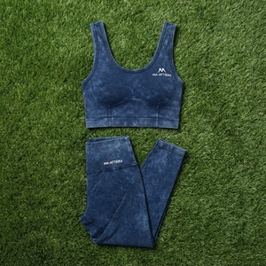 Conjunto Deportivo para Mujer, Top Deportivo y Leggings Azules con Efecto Desgastado, Cintura Alta, para Gimnasio, Yoga y Entrenamiento - Product Image 5
