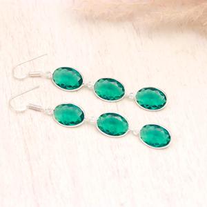 Natural <b>Green</b> Kyanite Gemstone 925 Sterling Silver Dangle <b>Earrings</b>, Oval Faceted Triple Stone Drop <b>Earrings</b>, Handmade Jewelry fo - Product Image 4