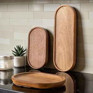 Bandeja de acacia con diseño de fácil servicio, agarre cómodo, asas de transporte fáciles y diseño antiderrames. - Product Image 1