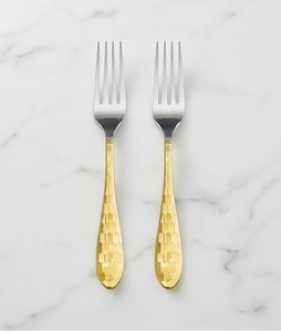 Fourchettes modernes en acier inoxydable avec manches martelées dorées, ensemble de couverts compatibles lave-vaisselle pour mariages et événements spéciaux - Product Image 1