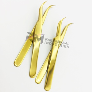 Pinzas de Acero Inoxidable con Punta Curva y Agarre Liso para Extensión de Pestañas, Color Dorado Plasma - Product Image 5