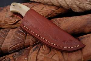 Cuchillo de caza directo de fábrica, de acero con alto contenido de carbono, de espiga completa, para supervivencia al aire libre, con mango de hueso y funda de cuero, logotipo personalizado - Product Image 6