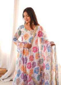 Kurta de Algodón con Estampado Floral para Mujer, Corte Holgado, Largo hasta el Suelo, Estilo Étnico Informal, Estilo Indio Pakistaní de Verano - Product Image 4