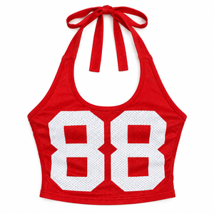 Custom Unisex <b>Y2K</b> Mesh Football Jersey <b>Crop</b> <b>Top</b> Full Sleeve Halter Neck Breathable Plus Size Number Print Streetwear Custom Logo - Product Image 2