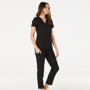 Ensemble de blouses médicales tricotées unies, coupe ajustée, en polyester extensible, à manches courtes, haute qualité, sans couture, pour la mode OEM sur mesure, vente en gros - Product Image 1