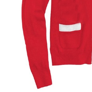 Add Custom Logos On Red V-Neck <b>Cardigans</b> <b>Sweaters</b> With White Pockets And Sleeve Stripes Style Knitted Long Sleeve Autumn Wear - Product Image 5