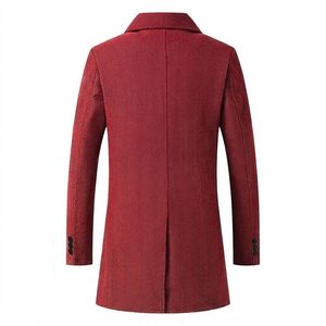 Abrigo de lana para mujer, color burdeos, con diseño de espiga, doble botonadura, cuello con muescas, largo, para invierno. - Product Image 2