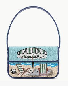 Embroidered Beach Scene Shoulder <b>Bag</b> With Single Handle Bohemian Style <b>Summer</b> Canvas Design For Daily Use - Product Image 1