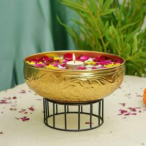 Vase à fleurs élégant en aluminium doré, compotier festonné doré pour centres de table de mariage, décoration de table, vase au sol, style côtier unique - Product Image 5