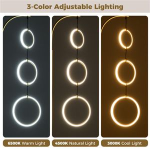 Lampada da Terra a LED a 3 Cerchi, Design Contemporaneo Dorato, Luminosità Regolabile, 3 Temperature di Colore, Corpo in Ferro Cromato - Product Image 5