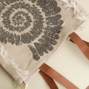 Nouveau sac fourre-tout coréen pour femme, grande capacité, brodé de perles, à fermeture ouverte, par Whimsy Art Craft (Toutes saisons) - Product Image 5