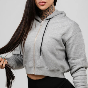 Women's Casual Streetwear Fashion Workout <b>Cropped</b> Hooded Sweatshirts Solid Color Full <b>Zip</b>-<b>Up</b> Long Sleeve Winter Wear Hoodies - Product Image 3