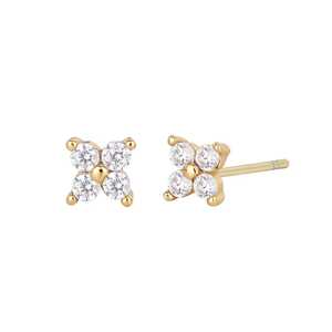 Pendientes Minimalistas con Flor de Diamantes, Oro Sólido de 10k, 14k, 18K, Clásicos, Elegantes, Delicados, Pequeños, Florales, Venta al Por Mayor - Product Image 1