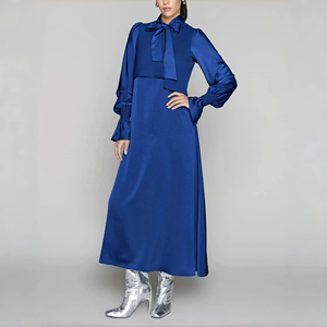 Robe longue élégante en coton uni pour femme musulmane, manches longues, naturelle, écologique, respirante, infroissable, coupe trapèze, style vintage, pour l'église - Product Image 2