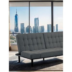 Divano Futon Grigio Scuro con Seduta e Schienale Trapuntati, 1 Pezzo, Convertibile in Letto con Braccioli Regolabili - Product Image 4