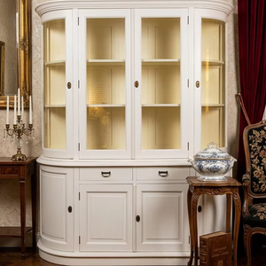 Vitrina Curva de Madera Maciza Ecológica y Duradera Daniel, Diseño Clásico Elegante, Acabado Blanco Natural para Salas de Estar - Product Image 4
