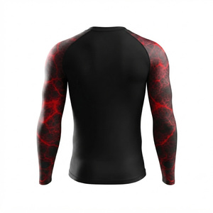 Men <b>Compression</b> Rash Guard Long Sleeve Sports Jersey Printed Fitness <b>Shirt</b> MMA Training Top Black Red Pattern Fitted Crew Neck - Product Image 4
