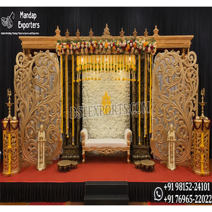 Piliers sculptés dravidiens avec panneaux pour la décoration de scène de cérémonie Arangetram, événement extérieur tendance, pour Ritu Kala Samskaram - Product Image 1