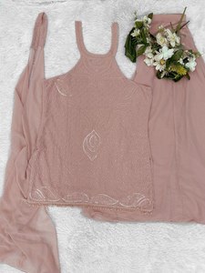 Conjunto Indio-Pakistaní Rosa Brillante Bordado con Cuentas y Encaje, Top con Falda Plisada, Vestido para Festivales - Product Image 2