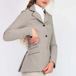 Veste de concours équestre pour femme Marginal Sports, gris uni, avec passepoil noir et boutons sur le devant - Product Image 2
