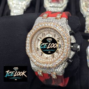 Montre de luxe ICE LOOK avec strass, boîtier octogonal de 45 mm, chronographe analogique à quartz, bracelet en silicone pour homme - Product Image 2