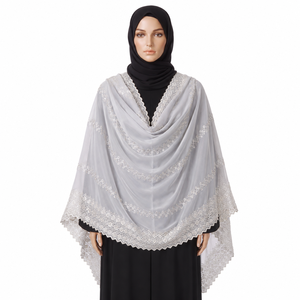 Écharpe en coton pour femme, motif floral brodé de strass, légère, respirante et douce, vente en gros, OEM ODM personnalisé - Product Image 1