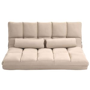 Divano Letto Pieghevole Beige Regolabile con Cuscini, Morbido Divano Lounge per Soggiorno Imbottito in Schiuma - Product Image 1