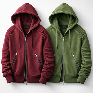 Sudadera con capucha unisex de alta calidad, estilo motero, con cremallera, logotipo en relieve, bordado 3D, color liso, informal, deportiva, en blanco. - Product Image 3