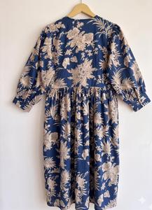 Boho Floral Print Maxi <b>Dress</b> Women Loose Fit Tie Neck Three Quarter Sleeve Puff Sleeve <b>Elastic</b> Waist Viscose Casual Spring <b>Dress</b> - Product Image 3
