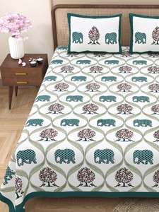 Parure de lit en coton imprimée à la main motif éléphant et arbre, taille King, avec taies d'oreiller pour la maison et l'hôtellerie - Product Image 2