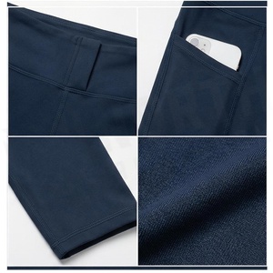 High Waist Full Length Yoga <b>Leggings</b> With <b>Pockets</b> Solid Navy Blue Seamless Four-Way Stretch Women's Activewear - Product Image 4