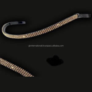 Bande de sourcil de cheval avec 4 rangées de cristaux d'or ou d'argent, en cuir noir de qualité supérieure, conception de vague subtile, vente en gros d'usine - Product Image 3