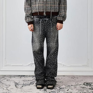 Pantalon évasé pour homme grande taille 100% coton avec strass, coupe droite, léger, décontracté, taille mi-haute, pour activités de plein air et entraînement - Product Image 2