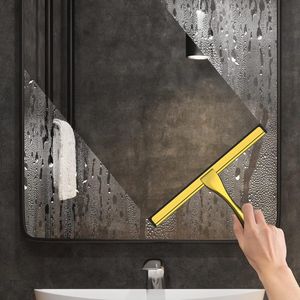 Tergivetro doccia multiuso in acciaio inossidabile con 2 ganci adesivi, strumento per la pulizia di porte doccia, finestre e specchi del bagno domestico - Product Image 4