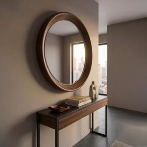 Rustic Round Solid Wood Handmade Contemporary Wall <b>Mirror</b> Large Wooden Framed Entryway Accent <b>Mirror</b> Modern From REHMAN <b>CRAFT</b> - Product Image 2