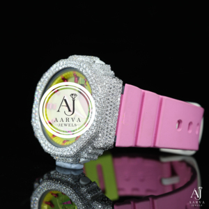 AARVA JEWELS นาฬิกาควอทซ์สุดหรูสำหรับผู้หญิง หน้าปัดคริสตัล แสดงวันที่/วันอัตโนมัติ ตัวเรือนประดับเพชรเทียม สายซิลิโคนสีชมพู ดีไซน์อนาล็อก ขนาด 40 มม. - Product Image 2