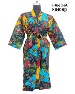 Kimono Nouveau Imprimé Kantha Manches Longues Respirant Doux Réversible avec Ceinture Vêtements de Nuit pour Femmes - Product Image 4