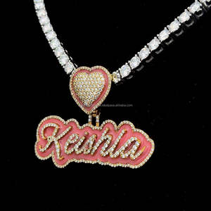 Colgante Personalizado con Letra y Nombre, Chapado en Oro, con Diamantes de Moissanita VVS Esmaltados, Plata de Ley 925, Moissanita Rosa Oscuro Helada - Product Image 6