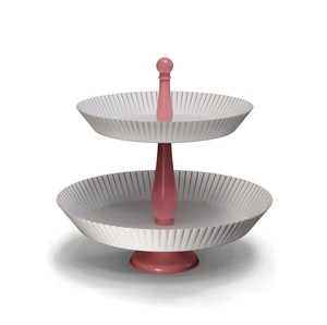 <b>Two</b> <b>Tier</b> Metal Enamel <b>Cake</b> <b>Stand</b> With Green Rim And Handle Reusable Snack Display Round Shape - Product Image 3