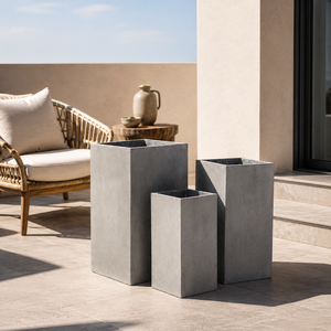 Modern <b>Square</b> Concrete Planters Set of 3 Outdoor Garden <b>Pots</b> for Flower Green Plants Minimalist Design - Product Image 2