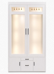 Modern White Teak Wood Temple Doors with Om Pooja <b>Mandir</b> Close Cabinet Customized Contemporary Indian Handmade Pooja Room <b>Mandir</b> - Product Image 2