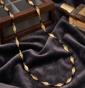 Divyoro Gold Leaf Beaded <b>Chain</b> Necklace with Black Stones Flexible Design Plant Pattern Decoration - Product Image 2