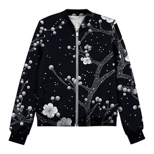 Veste bomber en peau de mouton pour femme, personnalisable, de haute qualité, pour l'hiver, vêtements d'extérieur décontractés, à fleurs, à un seul bouton, manches longues - Product Image 1