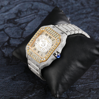 Montre pour homme Baguette VVS Moissanite Diamond, montre pour homme en acier inoxydable plaqué or blanc pour cadeau d'anniversaire
