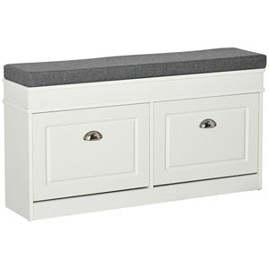 Moderna panca portaoggetti per scarpe grigio bianco con imbottitura spessa e chiusura a gancio e ad anello per ingresso corridoio - Product Image 1