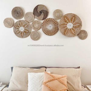 Art mural moderne de luxe en jonc de mer de style Boho paniers suspendus fabricant vietnamien ensemble salon décor à la maison - Product Image 1