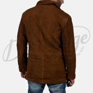 Veste en daim marron classique pour homme avec capuche, manteau long décontracté et chaud doublé polaire pour l'hiver, vêtement d'extérieur élégant en daim - Product Image 4