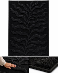 Black <b>Hand</b> <b>Tufted</b> Wool <b>Rug</b>, Carved Leaf Design Carpet, Modern Luxury Area <b>Rug</b>, Soft Plush Living Room Custom Size Handmade <b>Rugs</b> - Product Image 2