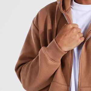 Sweat-shirts pour hommes 100% coton, impression 3D en relief, fermeture éclair intégrale, couvre-visage, techniques de broderie graphique, logo personnalisé pour l'hiver - Product Image 2