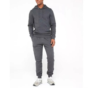 Ensemble sweat-shirt à capuche et pantalon de jogging pour homme, gris uni, tricoté, 100% coton, vêtements d'automne décontractés - Product Image 1